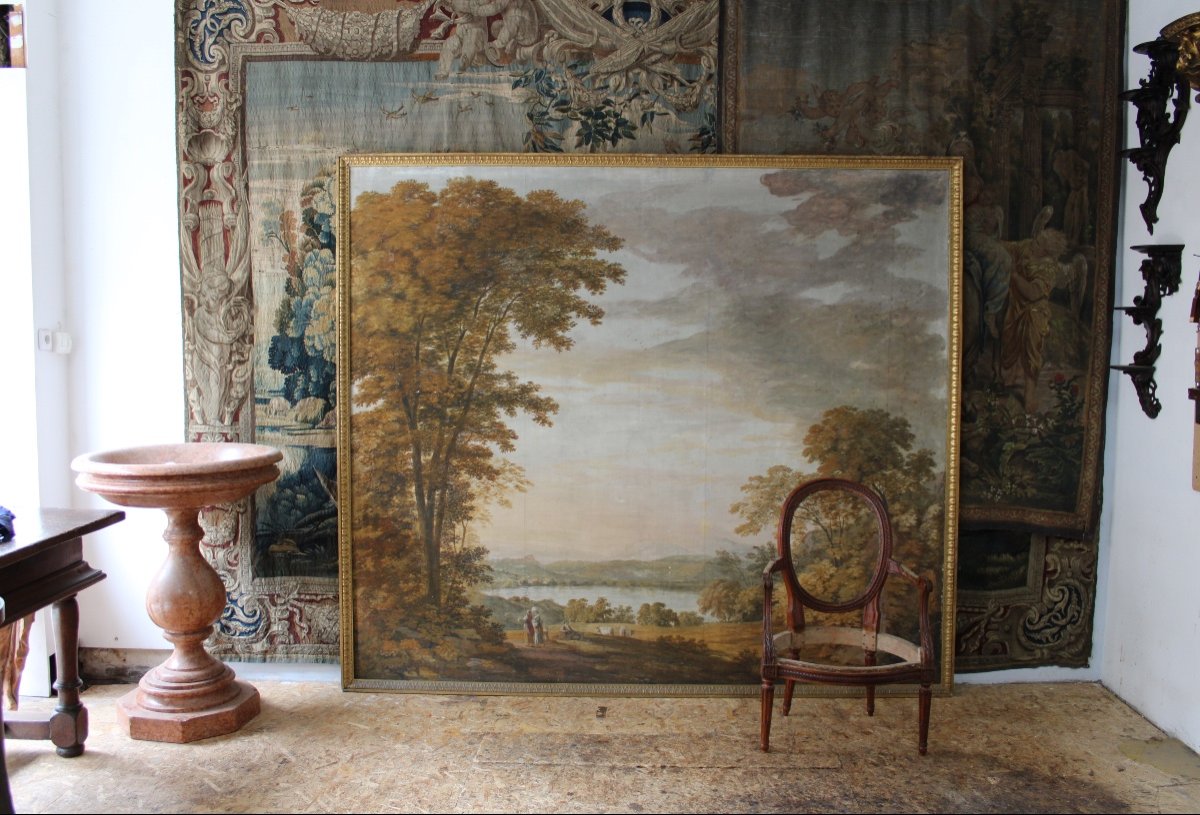 Grande toile peinte dans le goût Hubert Robert, début XXe-photo-3