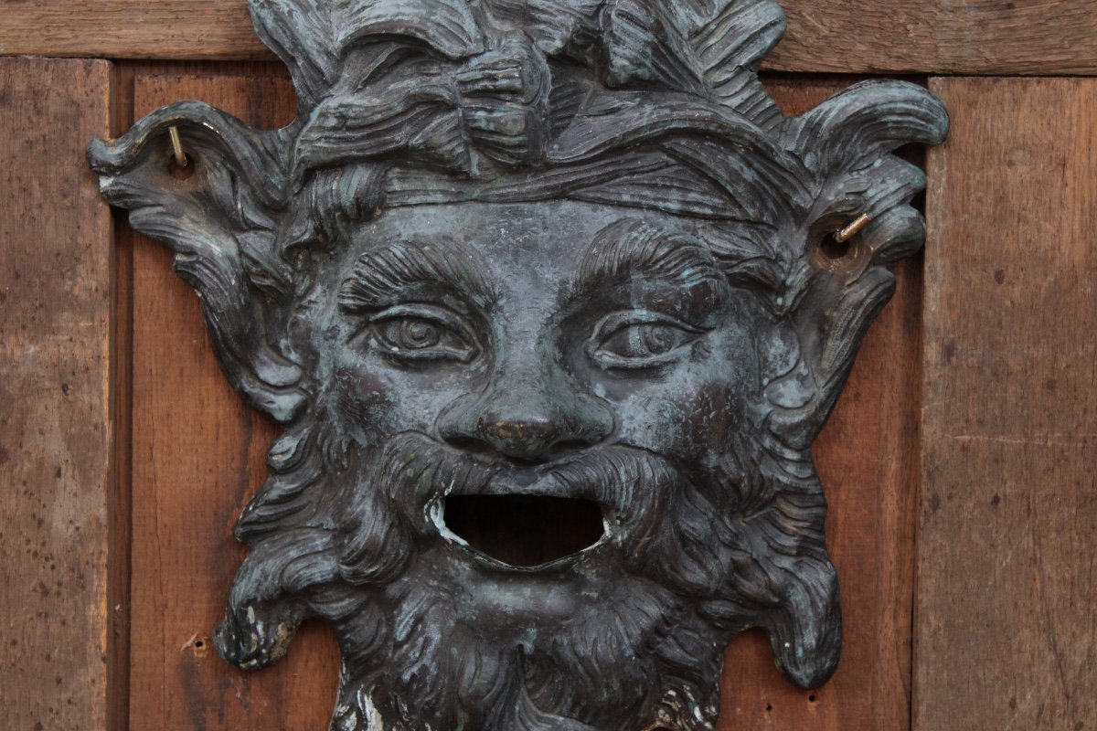 Bronze Fountain Mouth, 18th Century Style Faun Mascaron-photo-1