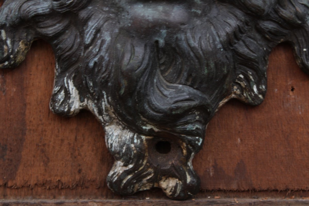 Bouche de fontaine en bronze, mascaron de faune de style XVIIIème siècle-photo-4