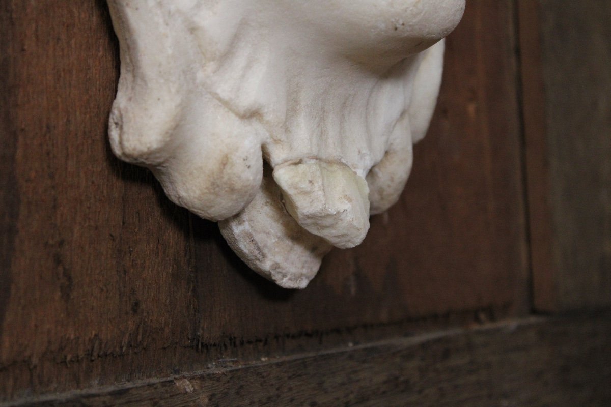 Mascaron bouche de fontaine en marbre blanc, XVIIIème siècle-photo-2