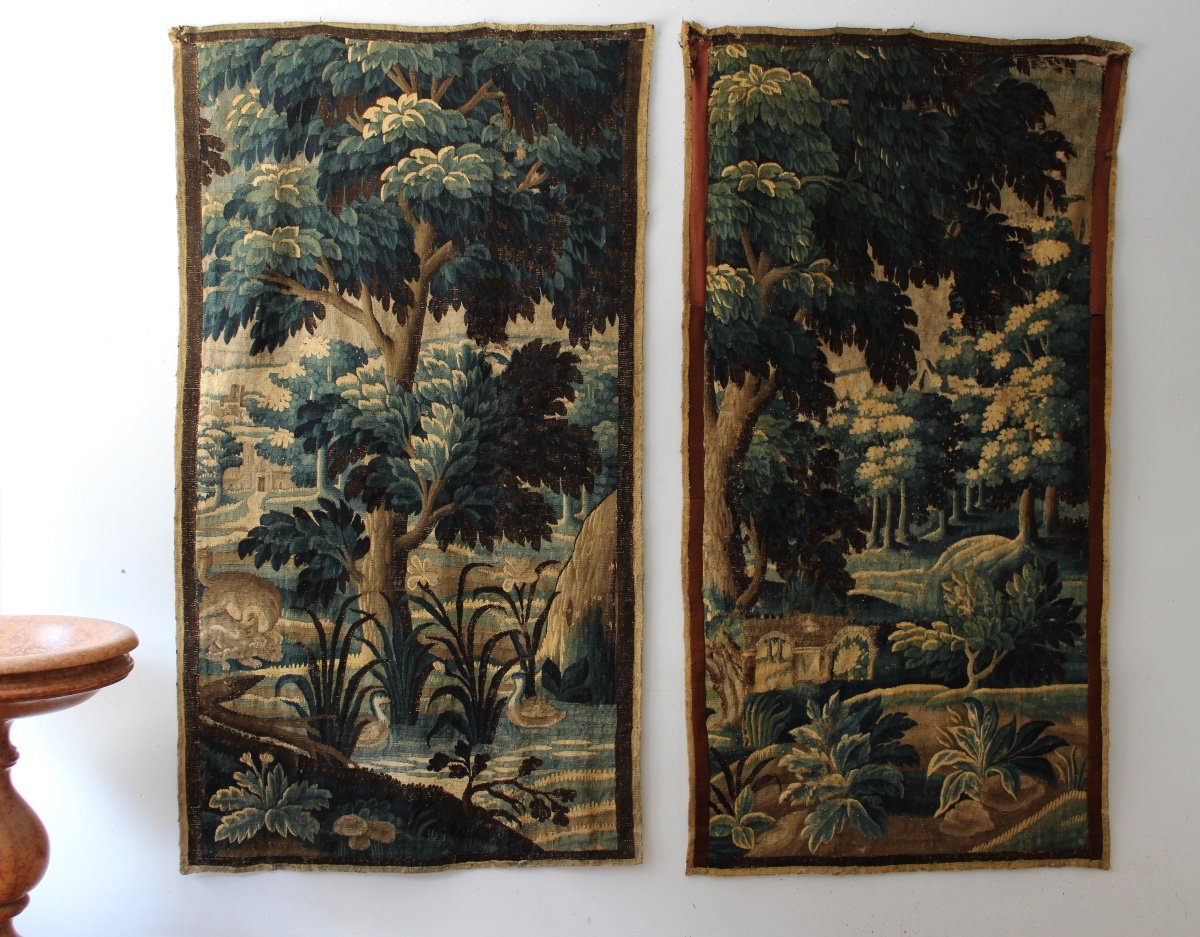  Pair Of Verdures, Aubusson Tapestry Door 18th Century