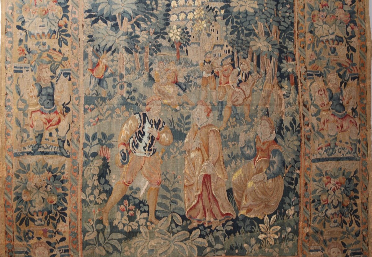 Tapisserie Flamande à scène galante, XVIIème siècle-photo-1