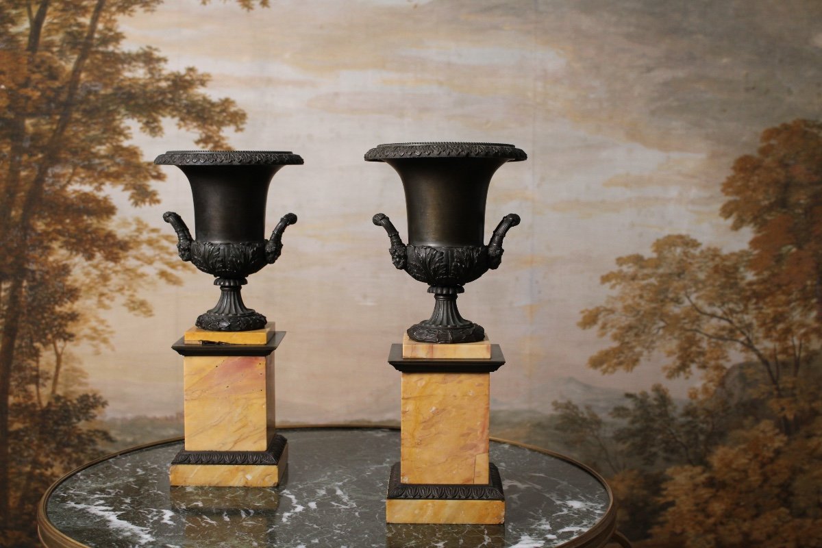 Pair Of Medici Vases In Patinated Bronze, 19th Century-photo-3