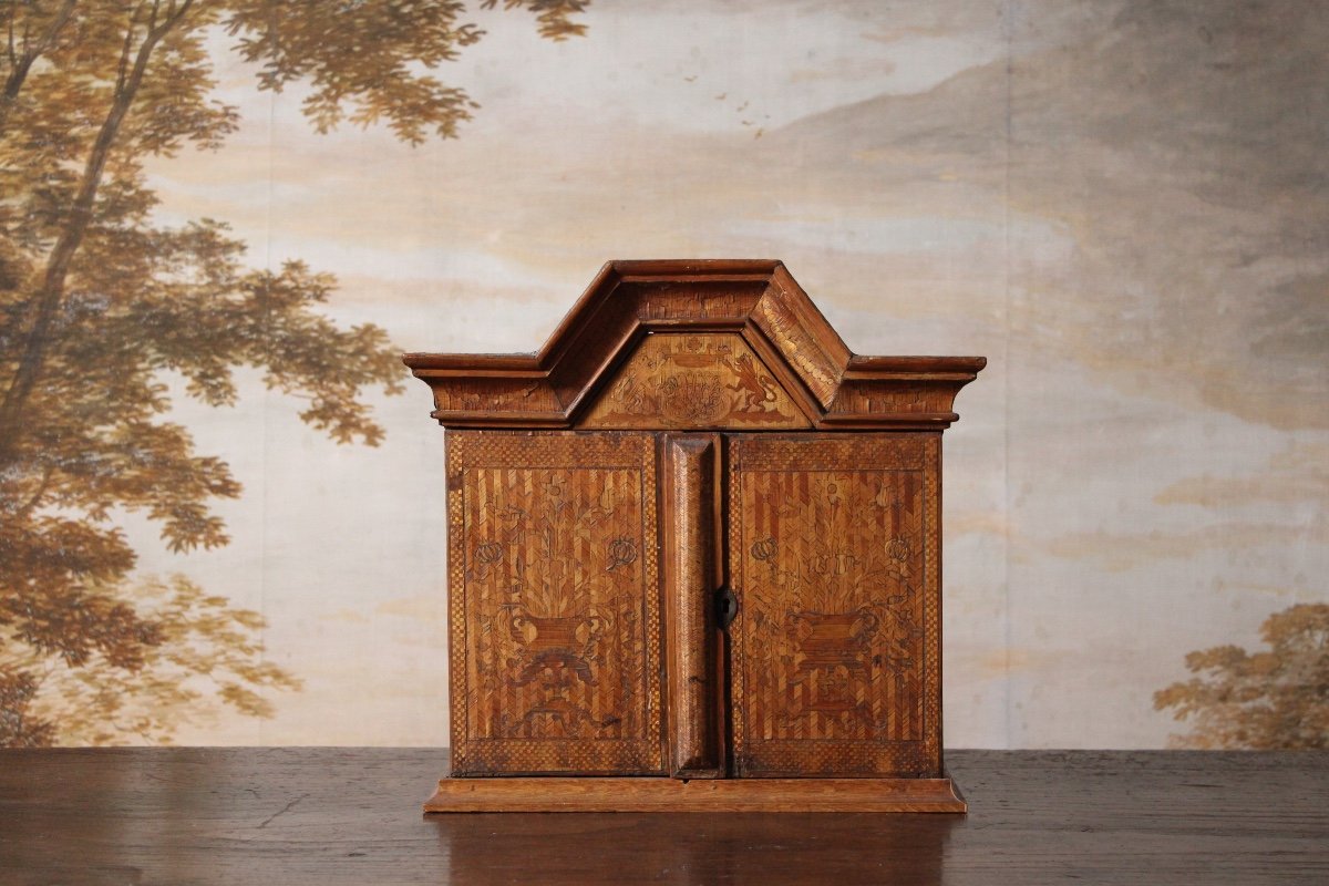 Cabinet In Straw Marquetry, 18th Century Work. -photo-2