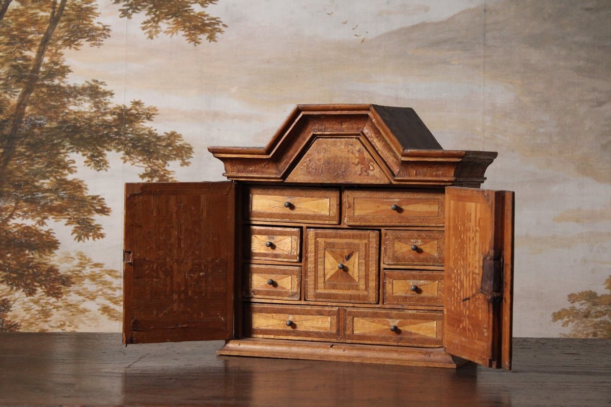 Cabinet In Straw Marquetry, 18th Century Work. -photo-1