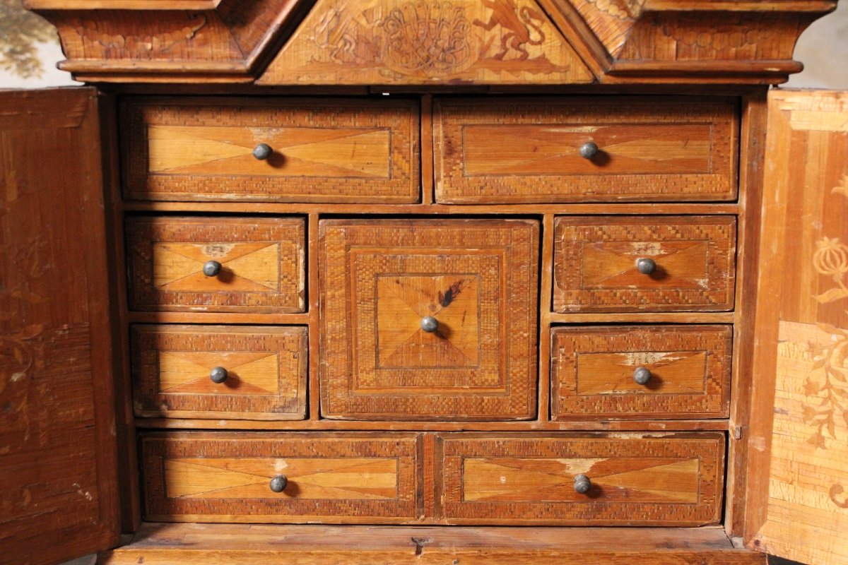 Cabinet In Straw Marquetry, 18th Century Work. -photo-2