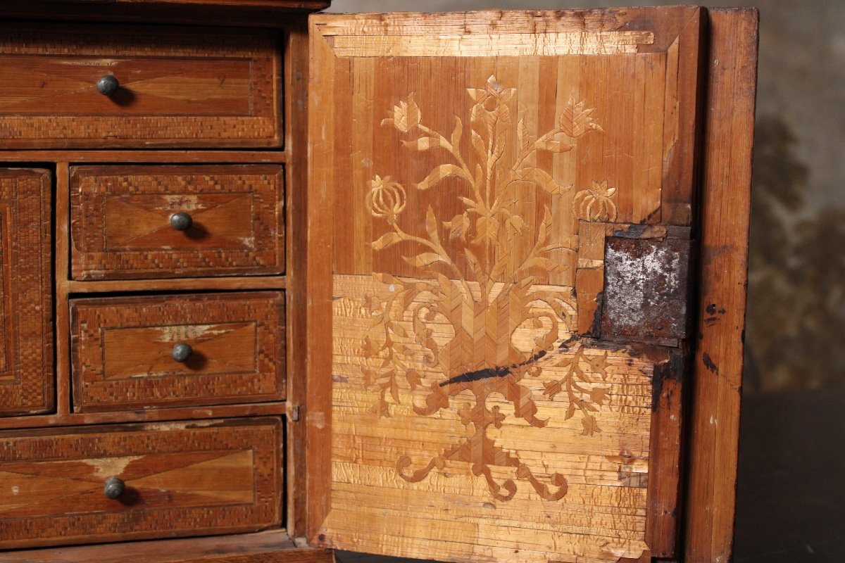 Cabinet In Straw Marquetry, 18th Century Work. -photo-5