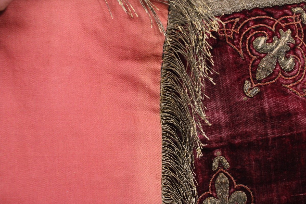 Table Cloth, Silk Velvet, Embroidery And Gold Thread Trimmings, 19th Century-photo-4