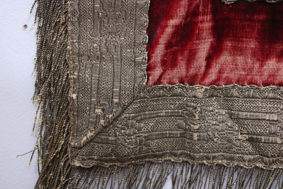 Table Cloth, Silk Velvet, Embroidery And Gold Thread Trimmings, 19th Century-photo-5