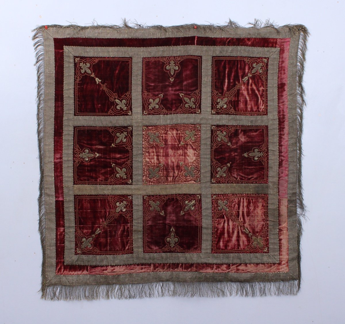 Table Cloth, Silk Velvet, Embroidery And Gold Thread Trimmings, 19th Century