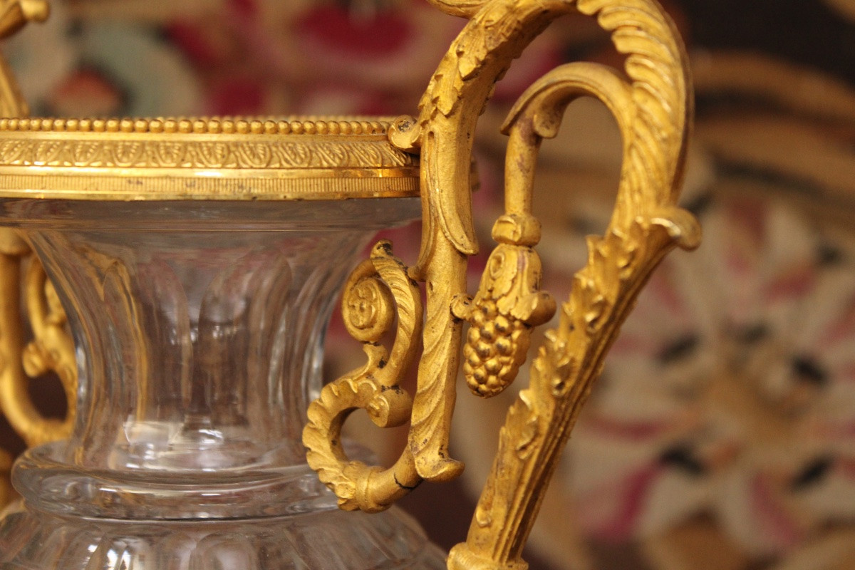 Pair Of Crystal Vases Mounted On A Gilt Bronze Base, 19th Century. -photo-2