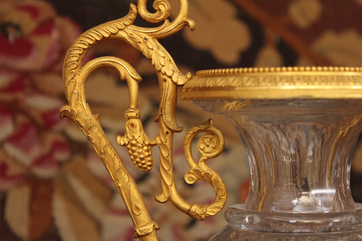 Pair Of Crystal Vases Mounted On A Gilt Bronze Base, 19th Century. -photo-4