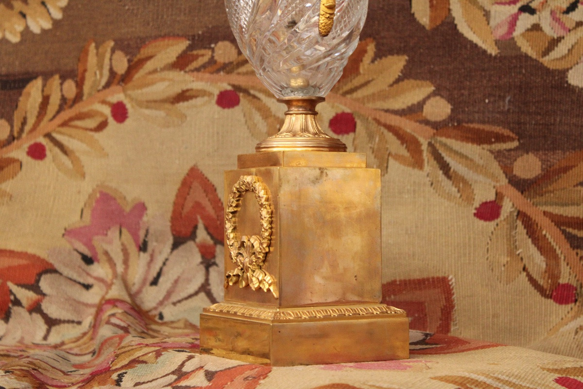 Pair Of Crystal Vases Mounted On A Gilt Bronze Base, 19th Century. -photo-6