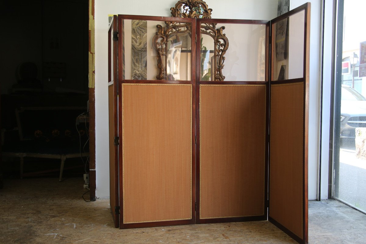 Screen In Carved And Tinted Beech Like Louis XVI Style Mahogany.-photo-2