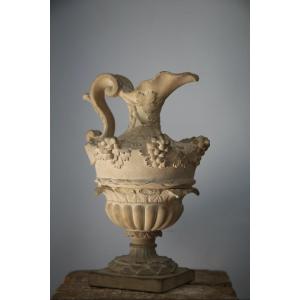 Finely Carved Limestone Ewer Decorated With Vine Branches, 19th Century