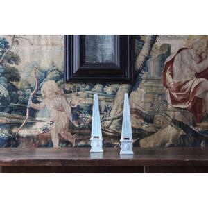  Pair Of Painted Wooden Obelisks, Italy 20th Century