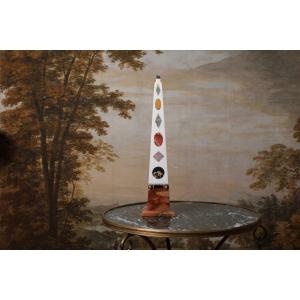  Obelisk In Marble Marquetry, Italy 20th Century