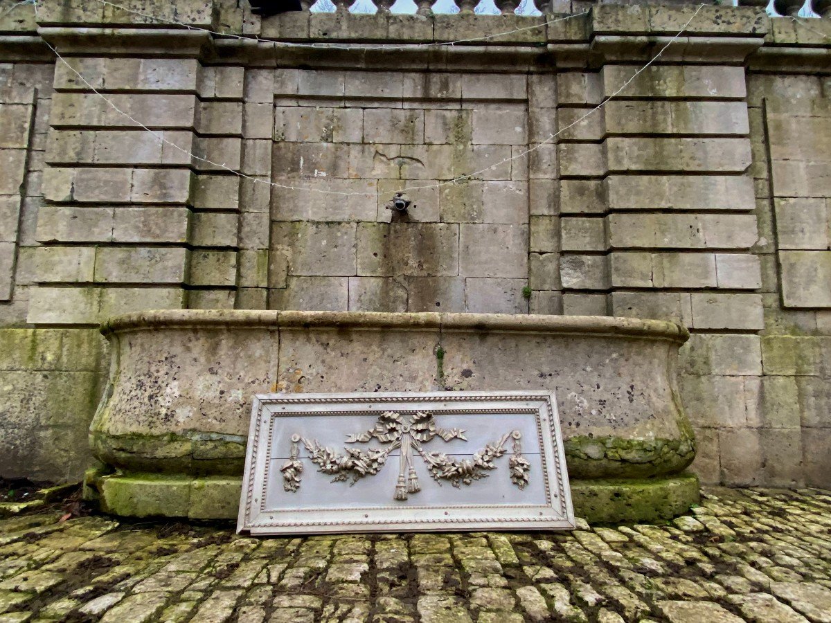 Panneau De Boiserie Richement Sculpté XVIII E Siècle. Epoque Louis XVI. Gris Trianon.-photo-2