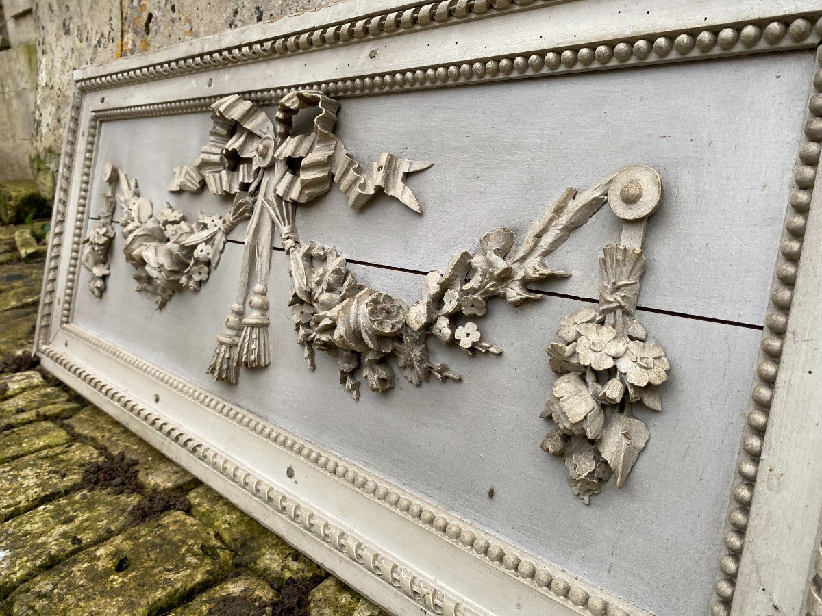 Panneau De Boiserie Richement Sculpté XVIII E Siècle. Epoque Louis XVI. Gris Trianon.-photo-3