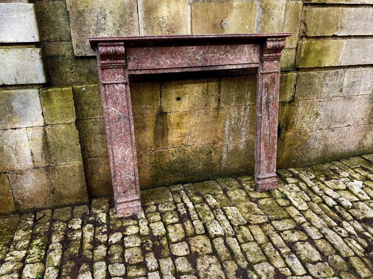 Small “transition” Style Fir Fireplace Mantel And Its Faux Marble. Late 19th Century.-photo-3