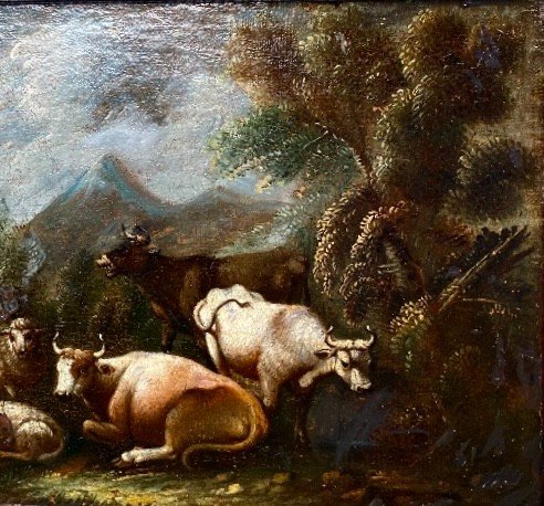 Animal Scene. Oil On Canvas. Flemish School. Style Frame. Period 18th Century. 