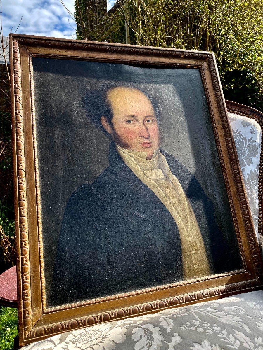 Portrait Of A Notable Restoration. Oil On Canvas. Golden Wood Frame. Early 19th Century-photo-4