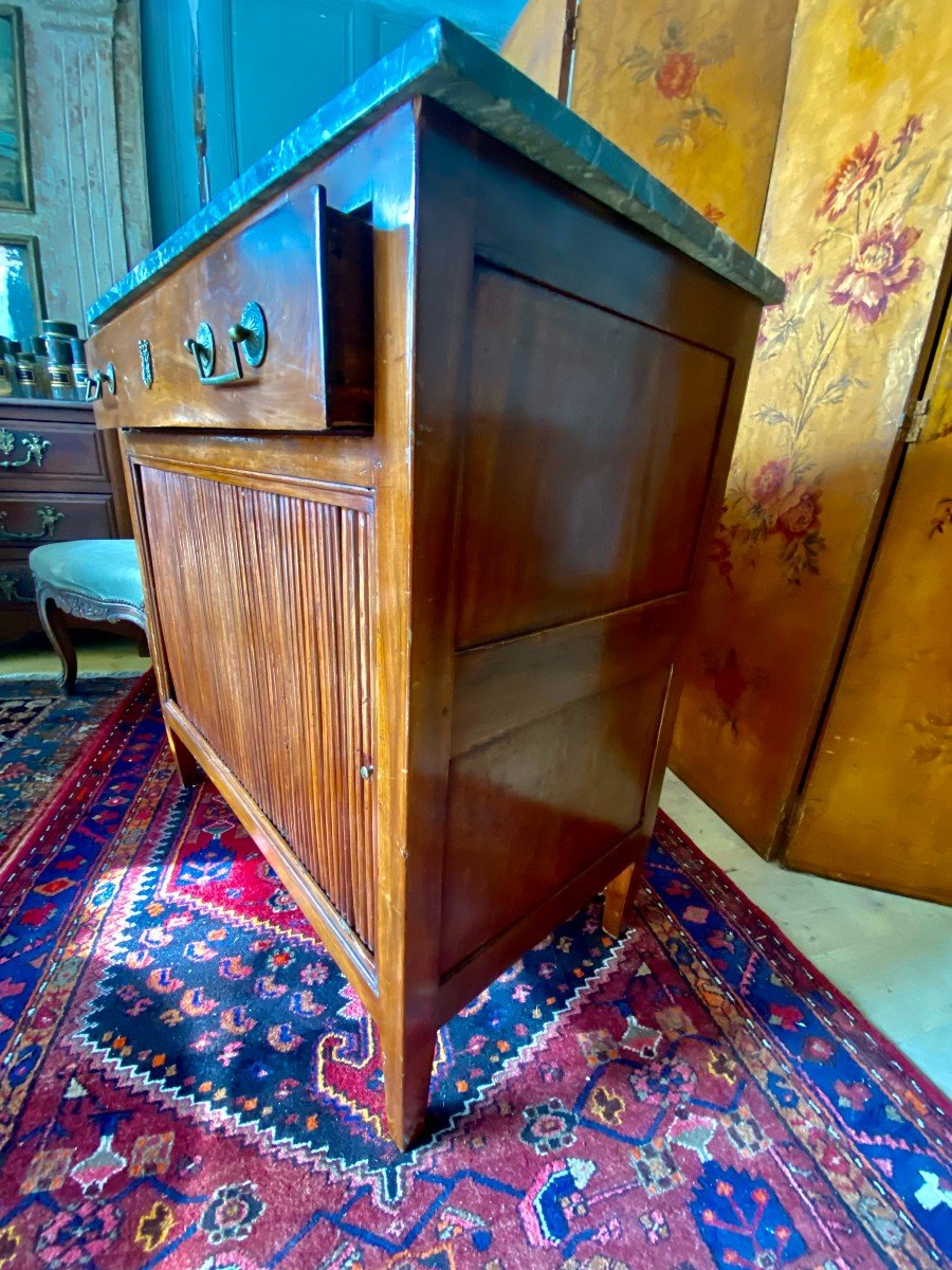 Rare Commode à Rideau.  Acajou Blond Et Bronzes. Epoque Louis XVI. Fin Du  XVIII E Siècle.-photo-2