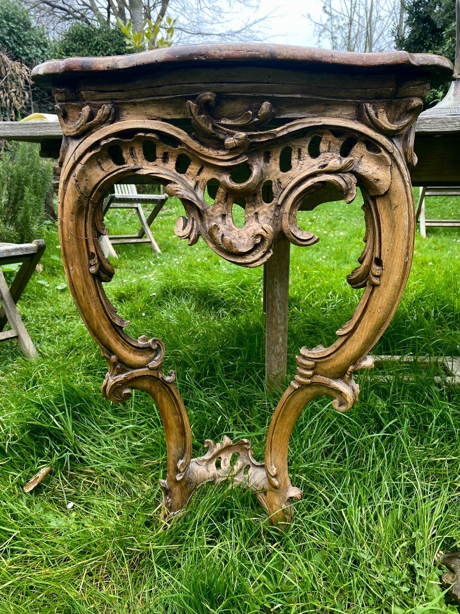 Gracieuse Console d'Applique En Bois Naturel Et Plateau Marbre Feint. Epoque Louis XV. Mi XVIII-photo-1