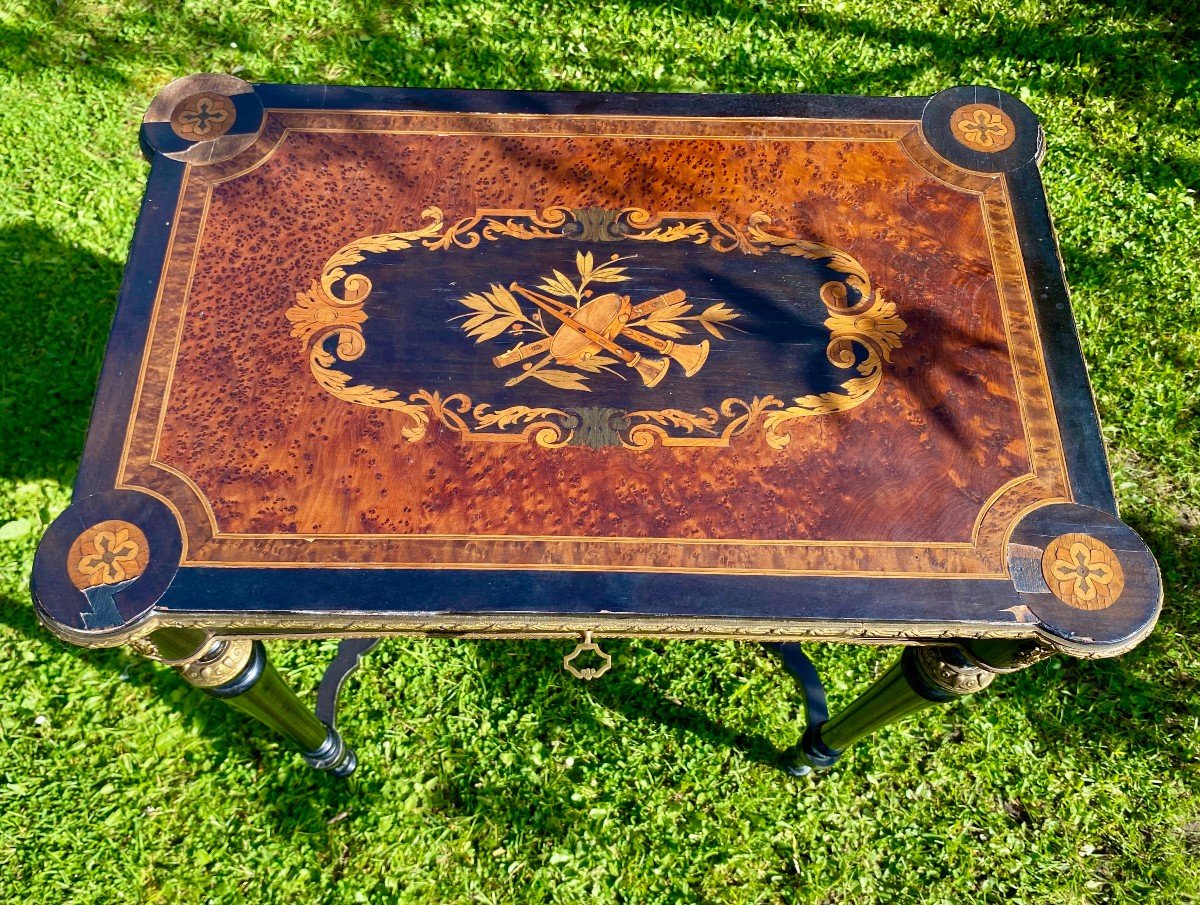 Lovely Working Table From The Napoleon III Period. Blackened Pear Tree. Maple And Marquetry. XIX-photo-4