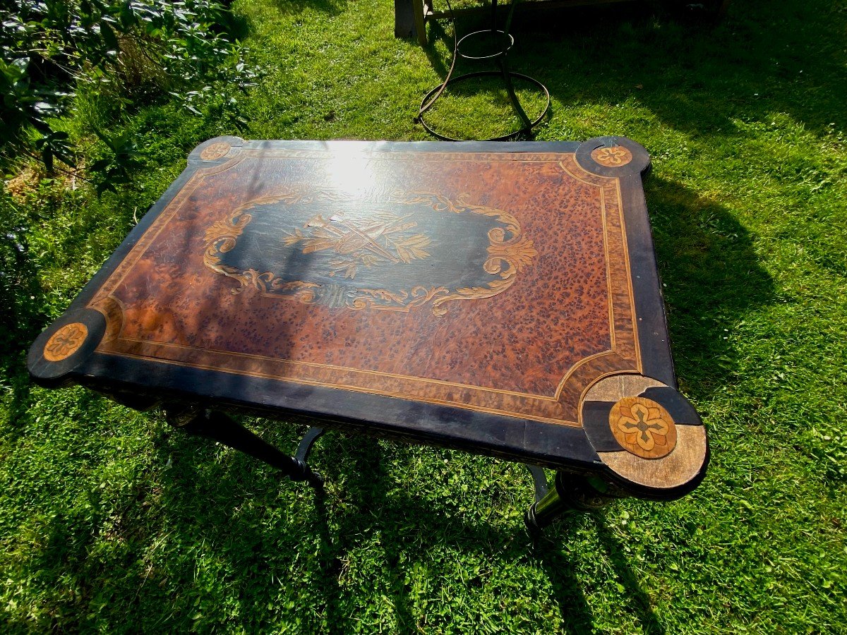 Lovely Working Table From The Napoleon III Period. Blackened Pear Tree. Maple And Marquetry. XIX-photo-2