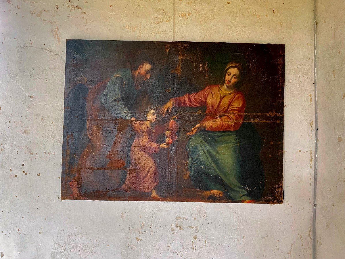 Importante Huile Sur Toile Provençale et religieuse "la Sainte Famille" 2 è Moitié XVII E S. -photo-5