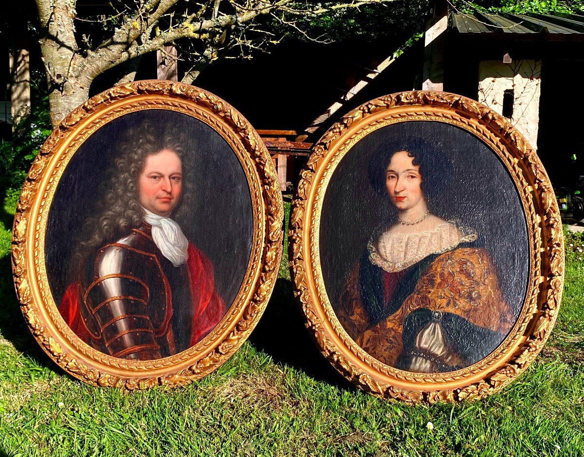 Important Pair Of Aristocratic Portraits After Jb Santerre. Regency. Early 18th Century -photo-2