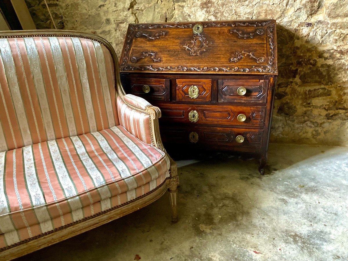 Intéressant Bureau à pente et à Secrets. Normandie. Epoque Louis XV. XVIII E S-photo-4