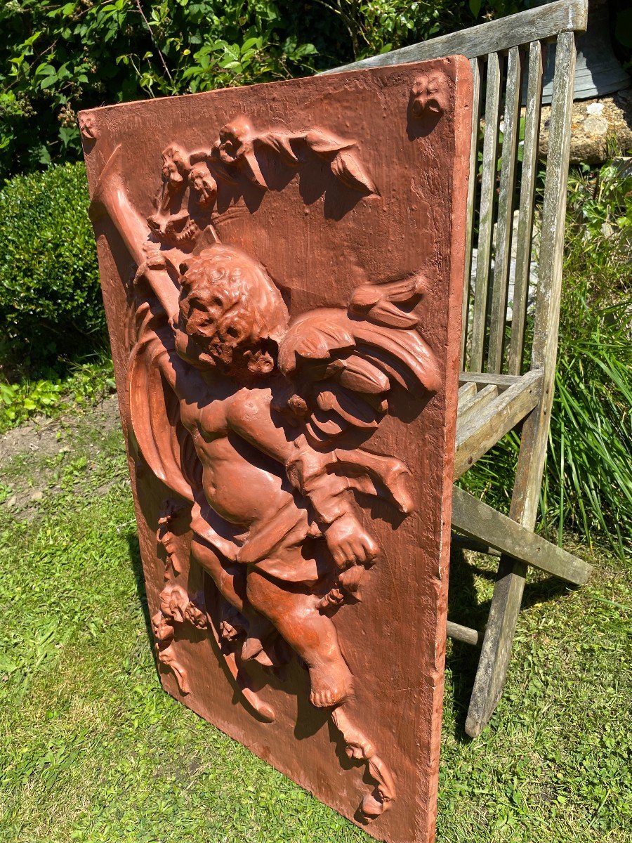 Coral-colored Painted Plaster Votive Plaque In The Taste Of Antique Decor. 1950s. XX E -photo-1