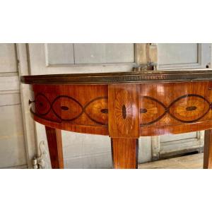 Hot Water Bottle Table In Marquetry And Marble Top. Louis XVI Style. Nineteenth Century. 