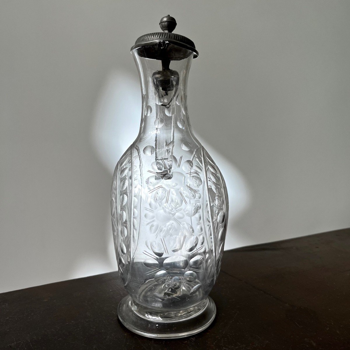 Ewer Carafe Bottle Pourer In Blown And Engraved Glass 18th Century 18th-photo-1