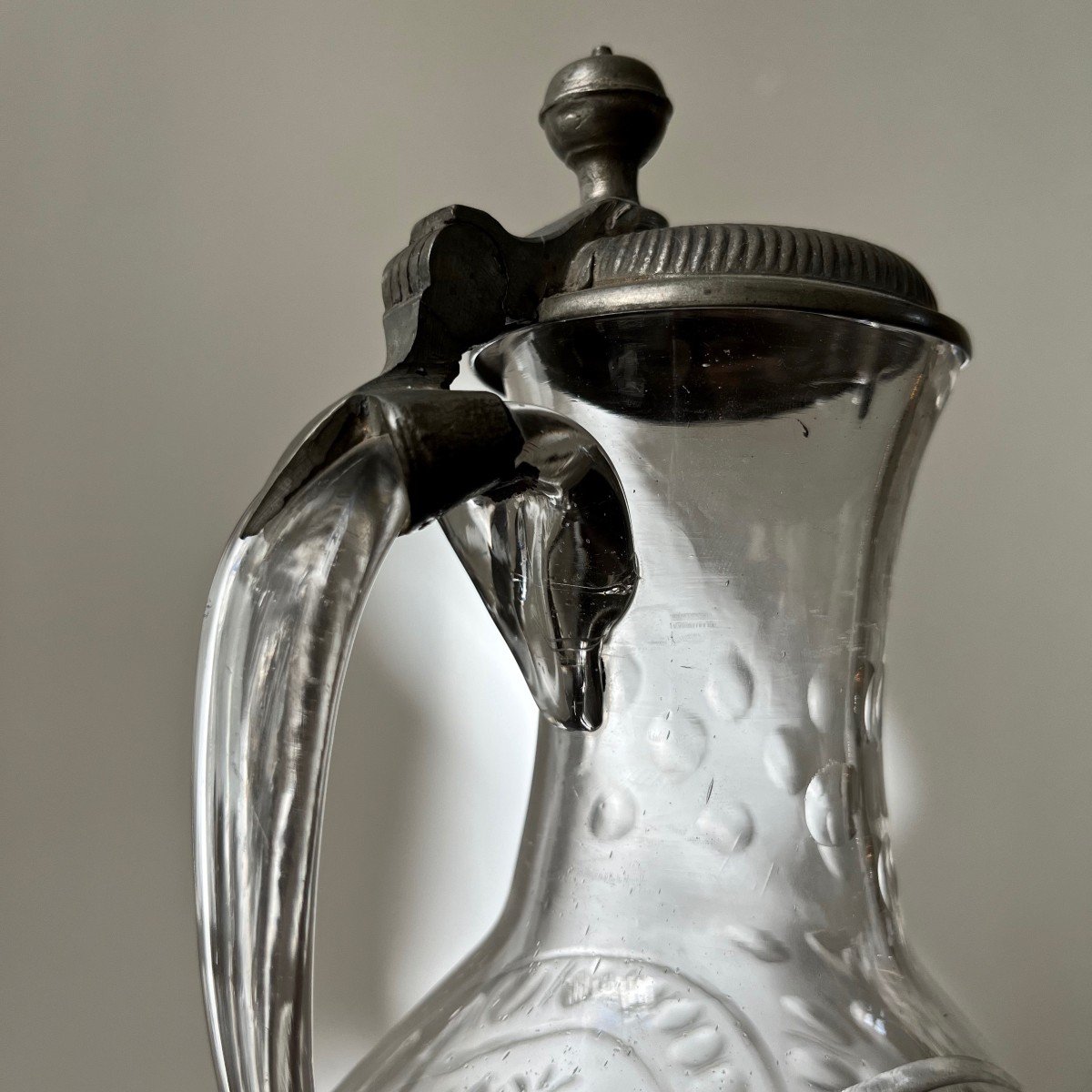 Ewer Carafe Bottle Pourer In Blown And Engraved Glass 18th Century 18th-photo-3