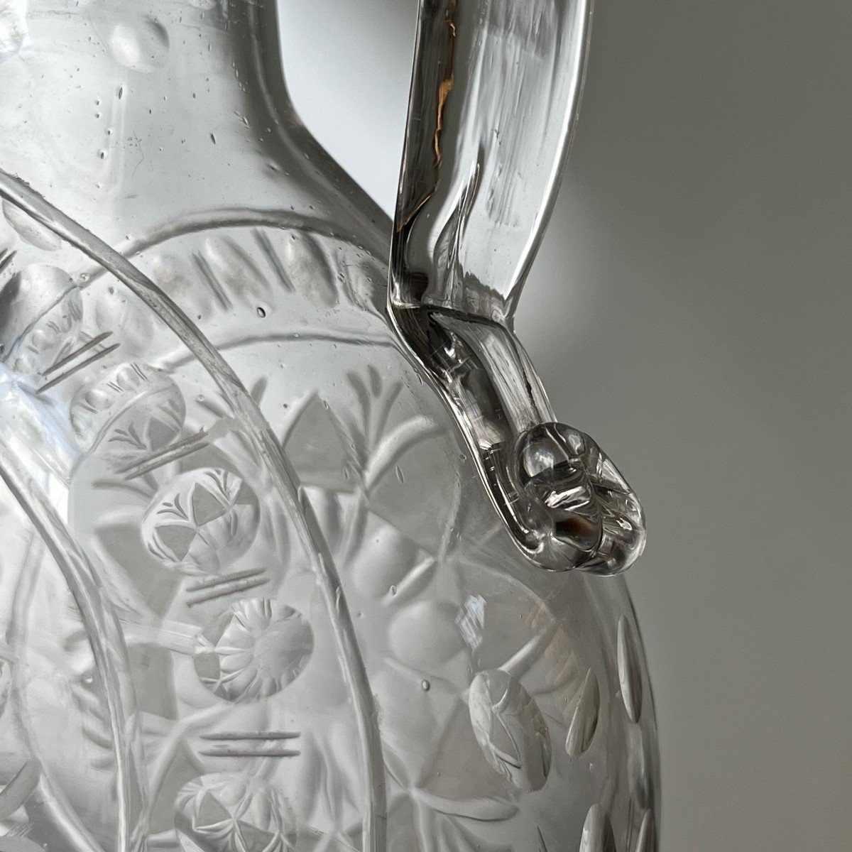 Ewer Carafe Bottle Pourer In Blown And Engraved Glass 18th Century 18th-photo-7