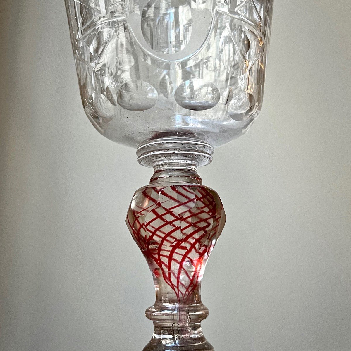 Large Glass Or Pokal In Cut Glass With Red Filigree, Bohemia - Silesia, 18th Century 18th-photo-3