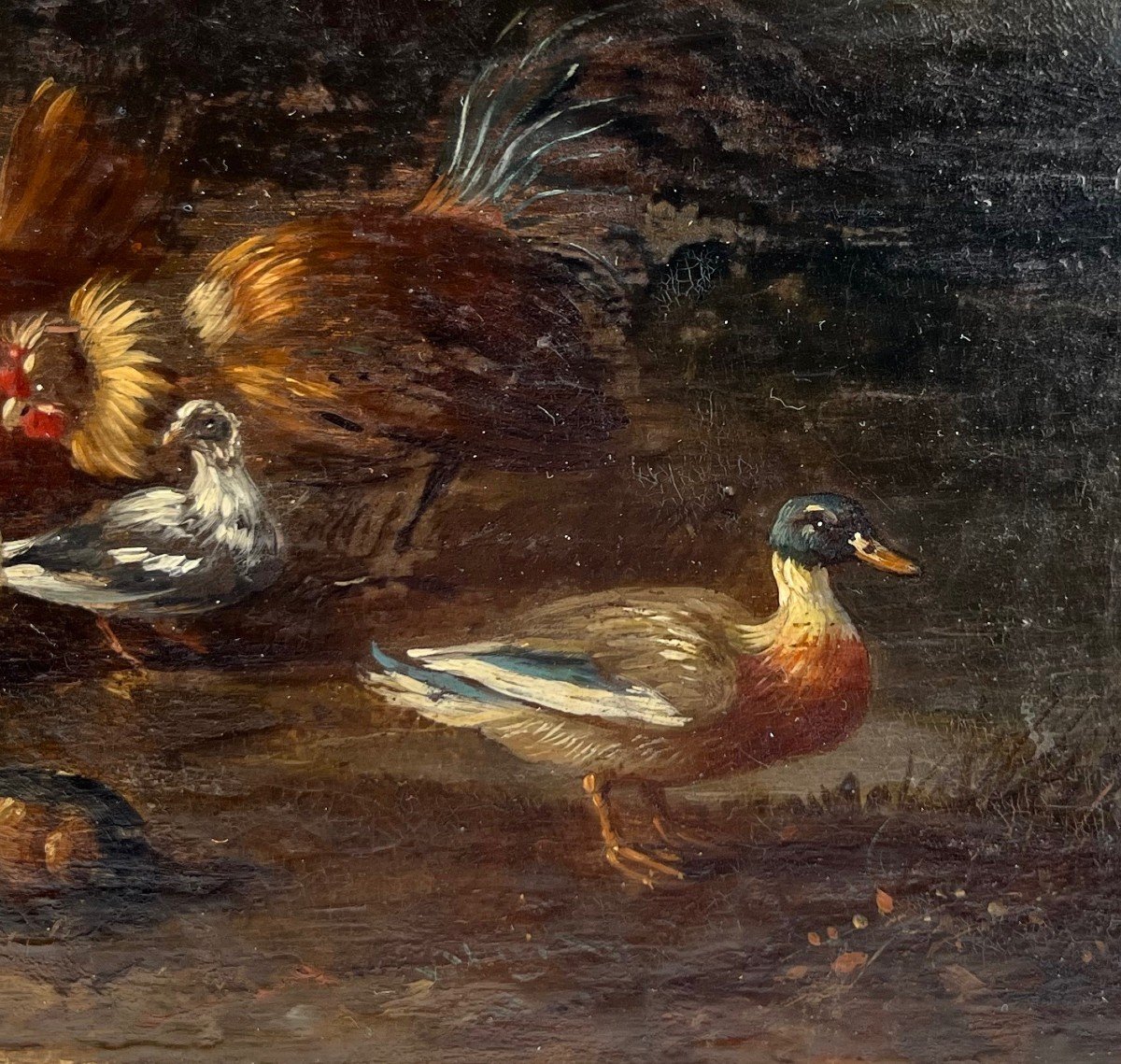 Oil On Panel, 19th Century School Animals In The Farmyard Animal Painting 19th Century-photo-3