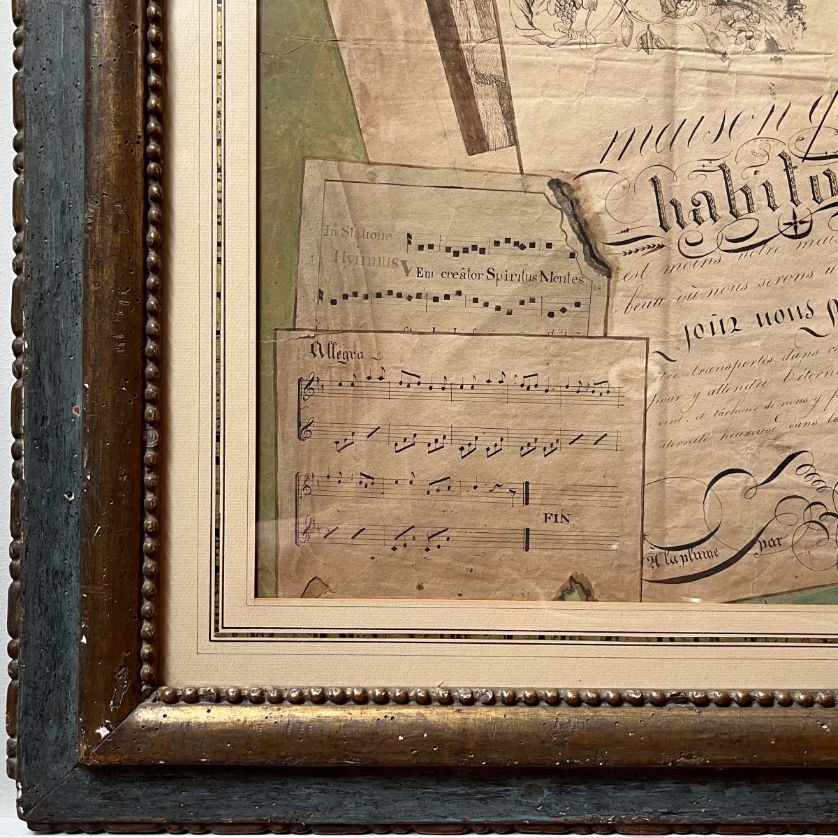 Trompe-l'oeil With Scores, Watercolor And Wash From The 19th Century, Framed-photo-1