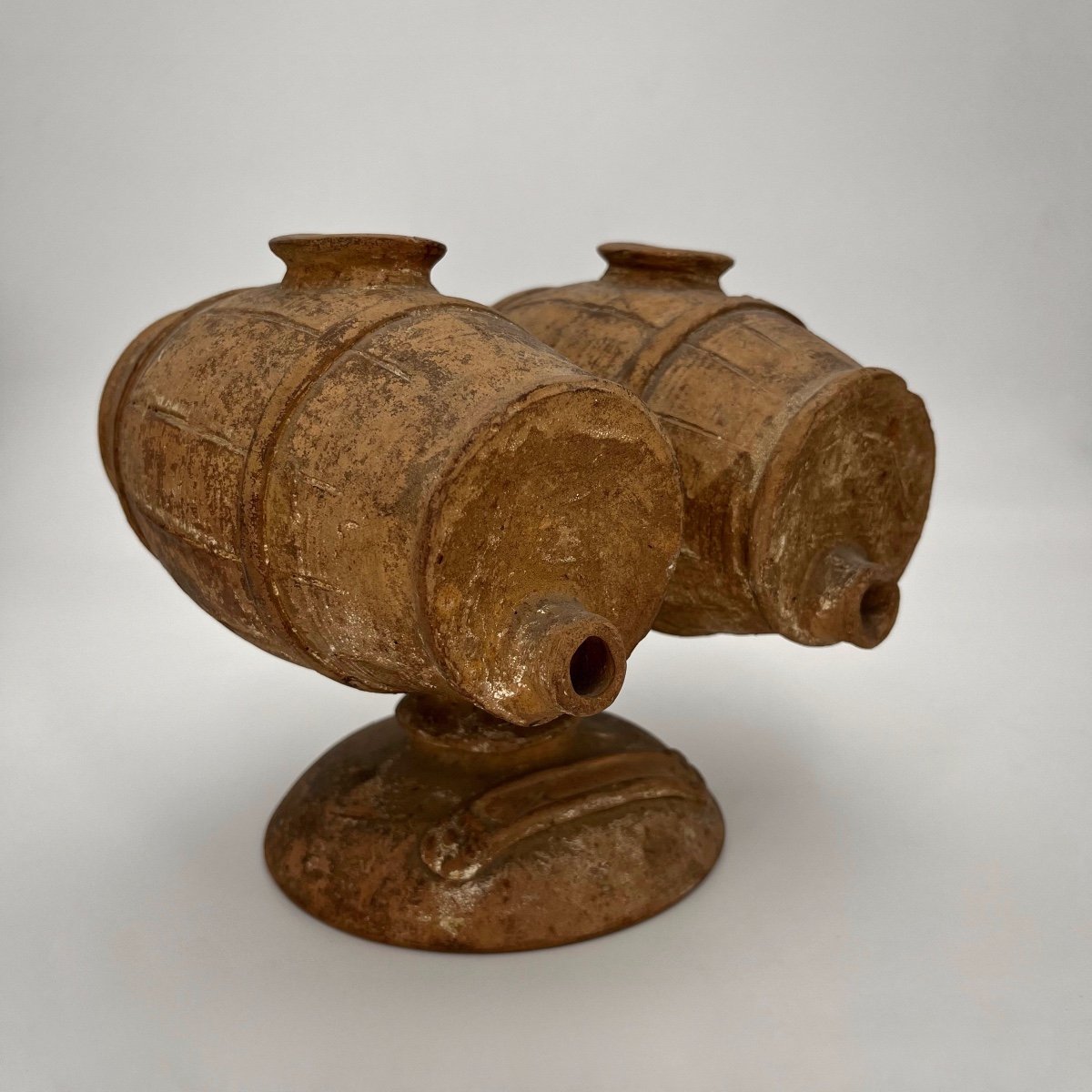 Curious Double Barrel On Terracotta Foot 18th Century Vinegar Pot 18th -photo-7