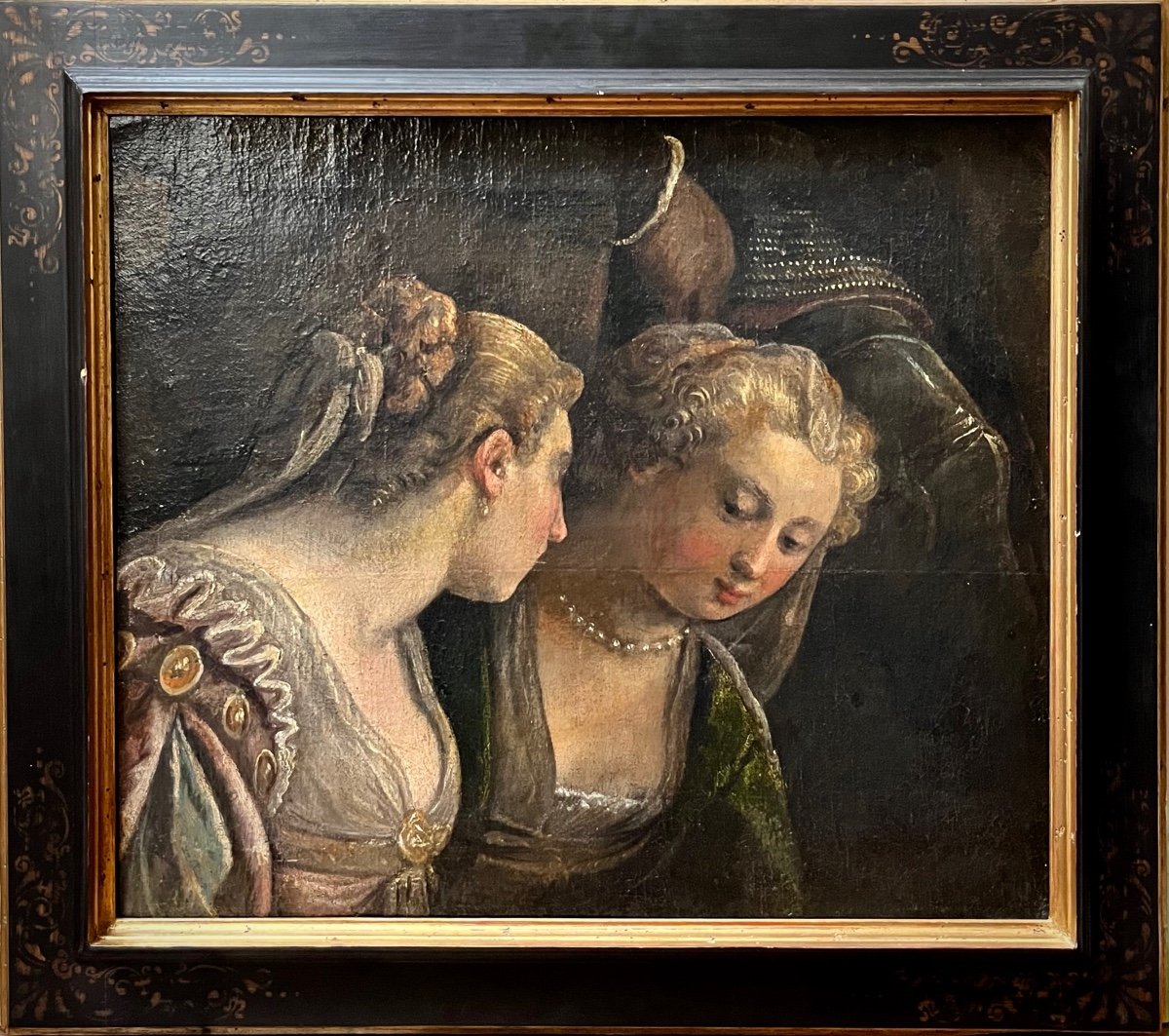 Confidences de femmes (fragment) - huile sur toile XVIIIe portrait 18e-photo-2