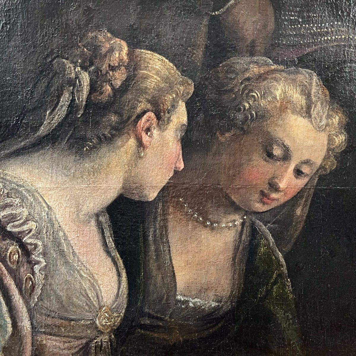 Confidences de femmes (fragment) - huile sur toile XVIIIe portrait 18e-photo-3