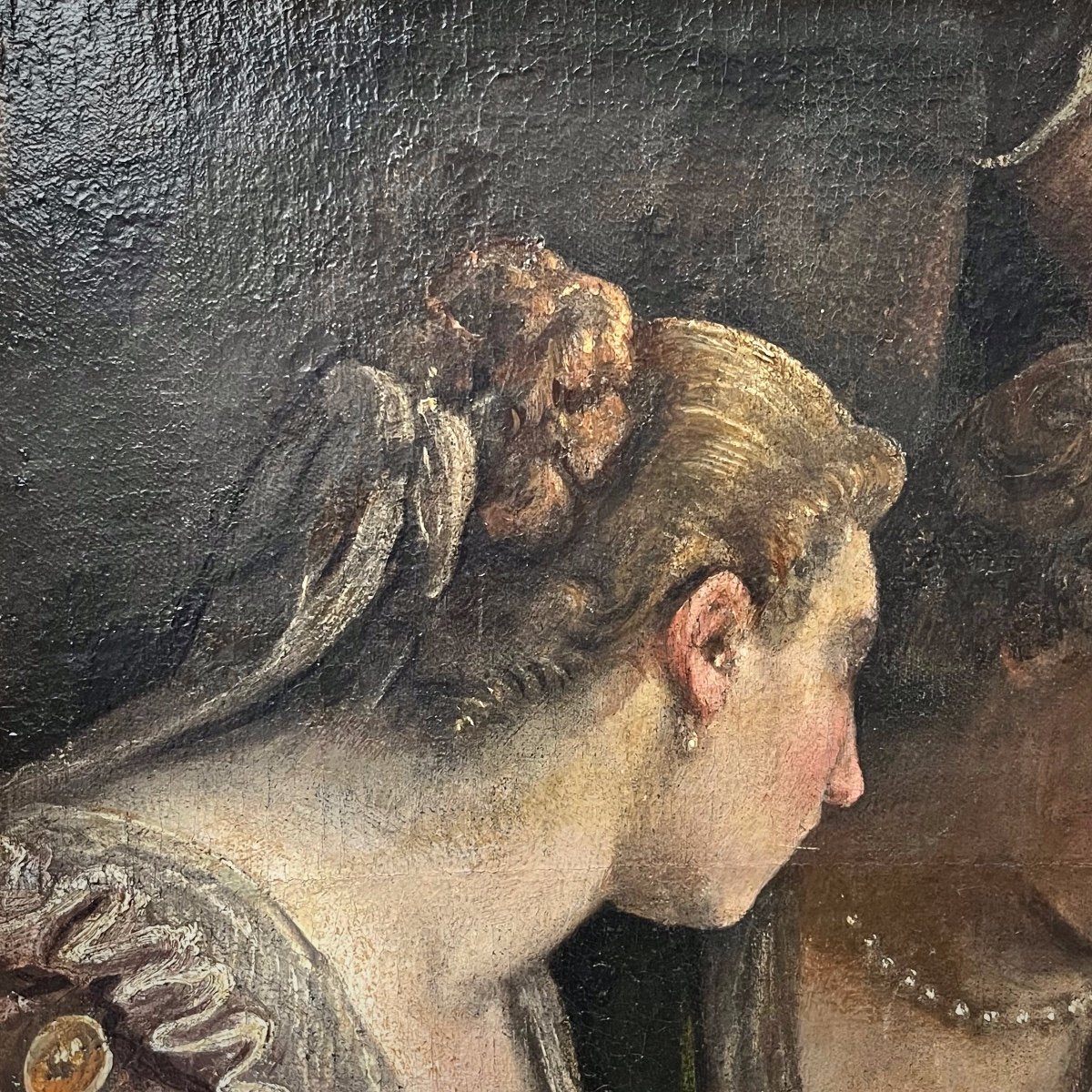 Confidences de femmes (fragment) - huile sur toile XVIIIe portrait 18e-photo-4