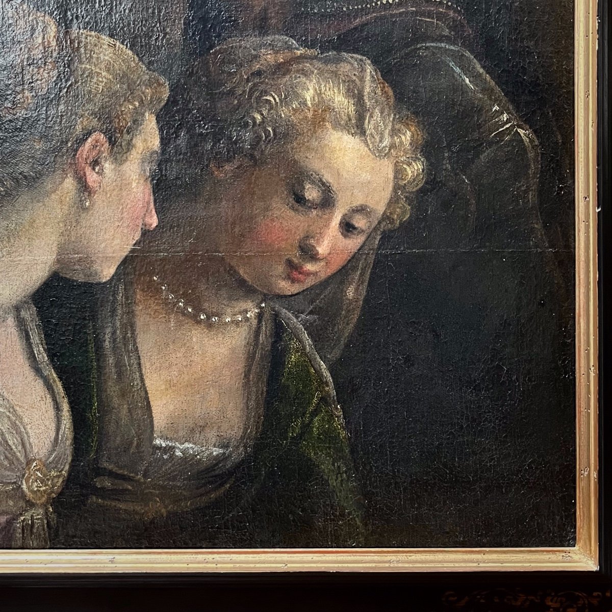 Confidences de femmes (fragment) - huile sur toile XVIIIe portrait 18e-photo-2