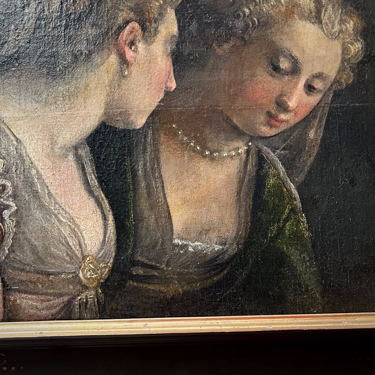 Confidences de femmes (fragment) - huile sur toile XVIIIe portrait 18e-photo-3