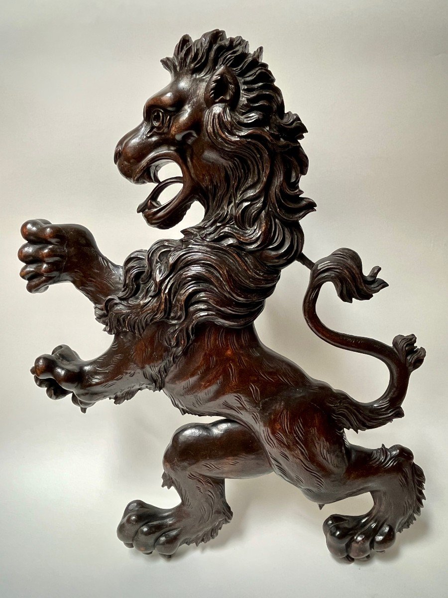 Heraldic Lion In Carved Wood, Old Store Sign 19th Century 19th-photo-8