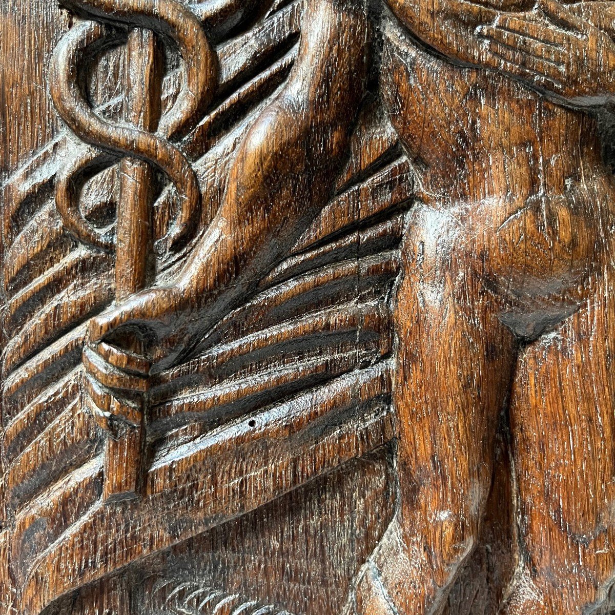 Hermès au caducée, bas-relief en bois sculpté fin XVIIIe ou début XIXe médecine pharmacie-photo-4