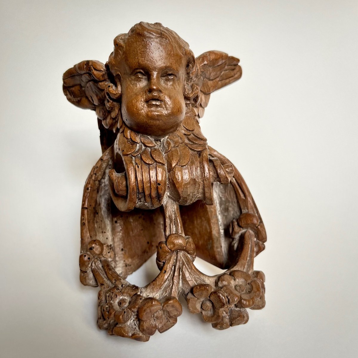 Small Corner Wall Console In Wood Carved With A Putto 18th Century 18th-photo-3